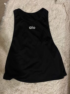ALO Yoga Black Muscle Tank with White Logo